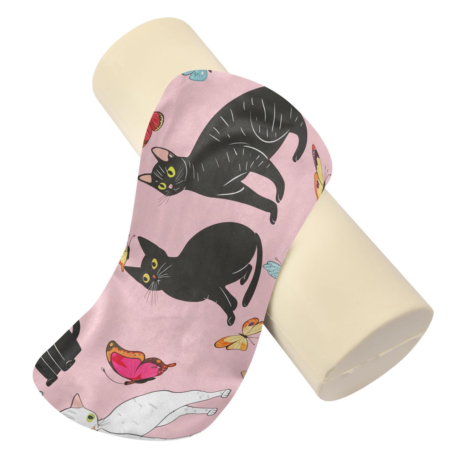 Kigai Butterfly Cats Cervical Pillow for Neck Pain Relief Neck Roll Memory Foam Bolster Pillow for Legs Bed Head Back Sleeping Support