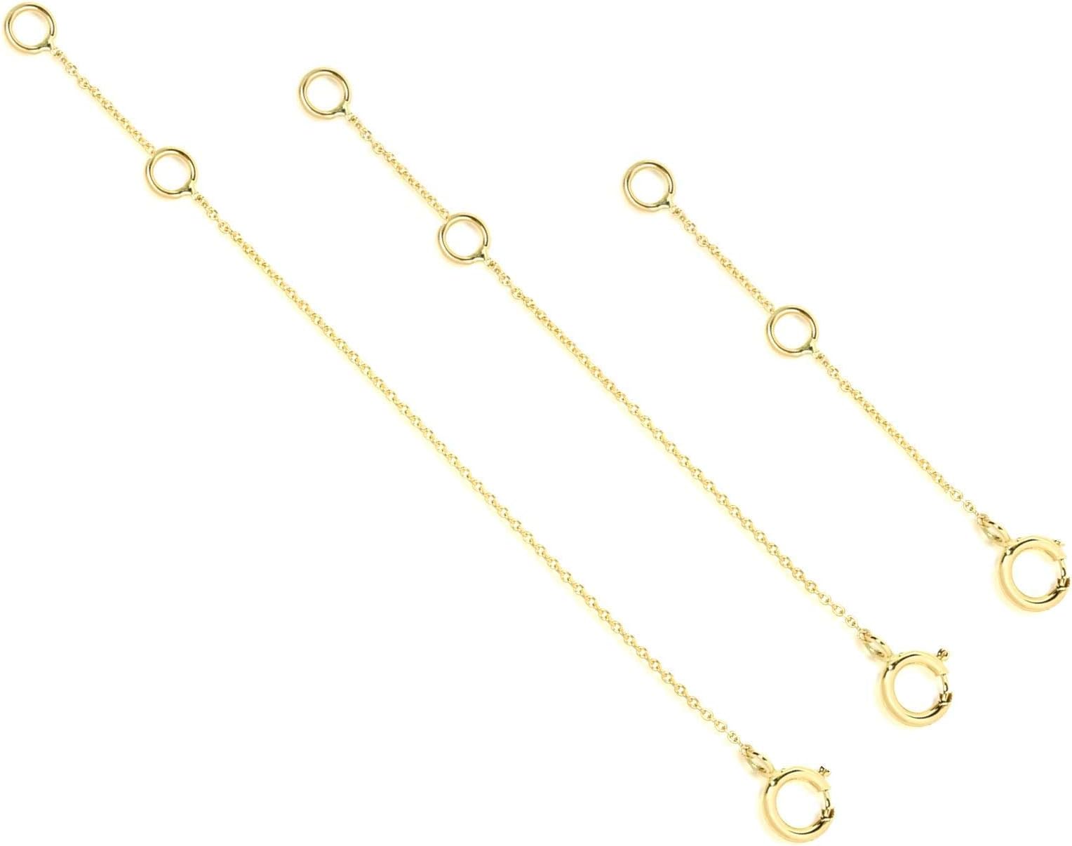 JEWEE DIAMOND 14k 18k Solid Gold Extender For Necklace or Bracelet, Removable Real Solid Gold Extension Link Cable Chain, Adjustable Length For 1inch 2inch 3icnh 4 inch