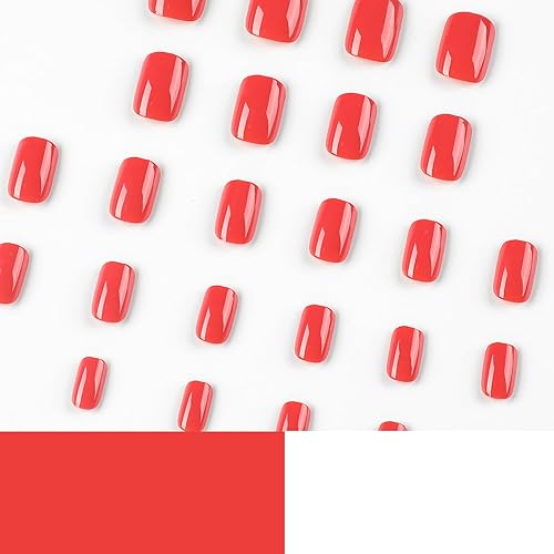 Miniatura 4 de Uñas postizas cuadradas cortas a presión con diseños rojos, uñas acrílicas a presión, cobertura completa, uñas postizas reutilizables, uñas postizas