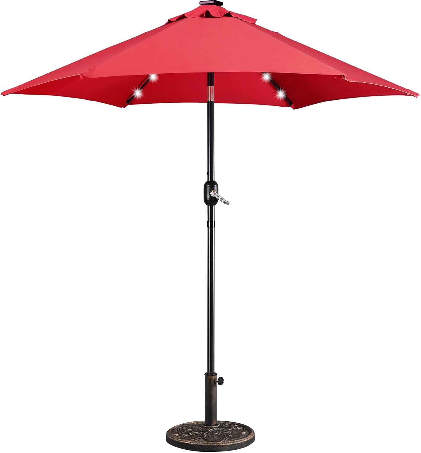 Yaheetech 7.5FT LED Patio Umbrella with Base Market Umbrella Solar Powered Outdoor Table Sunshade All Weather Base Stand for Garden/Lawn/Deck/Backyard/Pool Red
