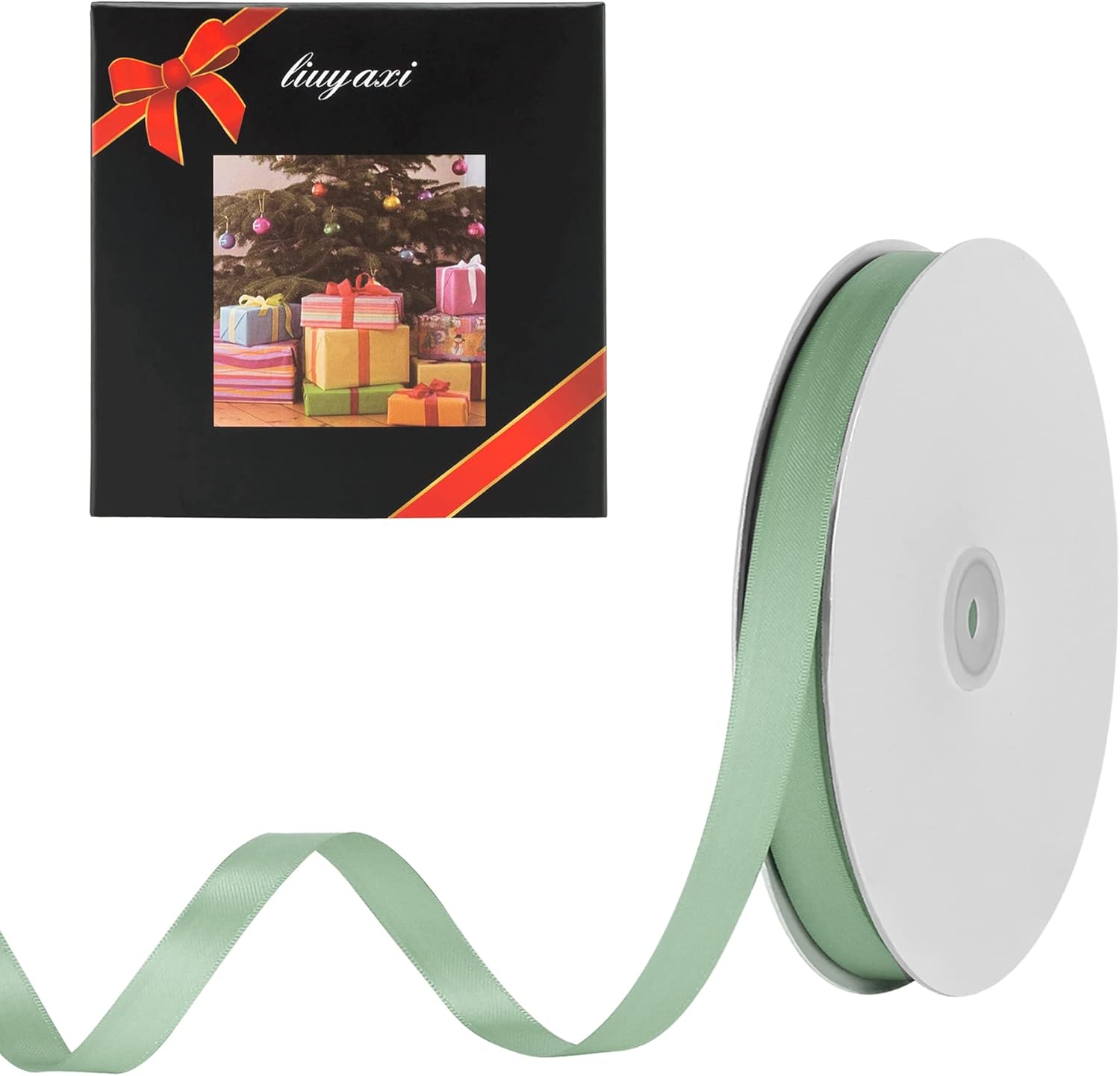 LIUYAXI Sage Green Satin Ribbon, Double Faced 1/2" X