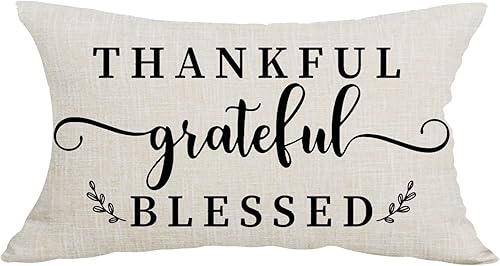 Funda de almohada lumbar decorativa con texto en inglés "Thankful Grateful Blessed Thanksgiving", funda de almohada lumbar decorativa para sofá,