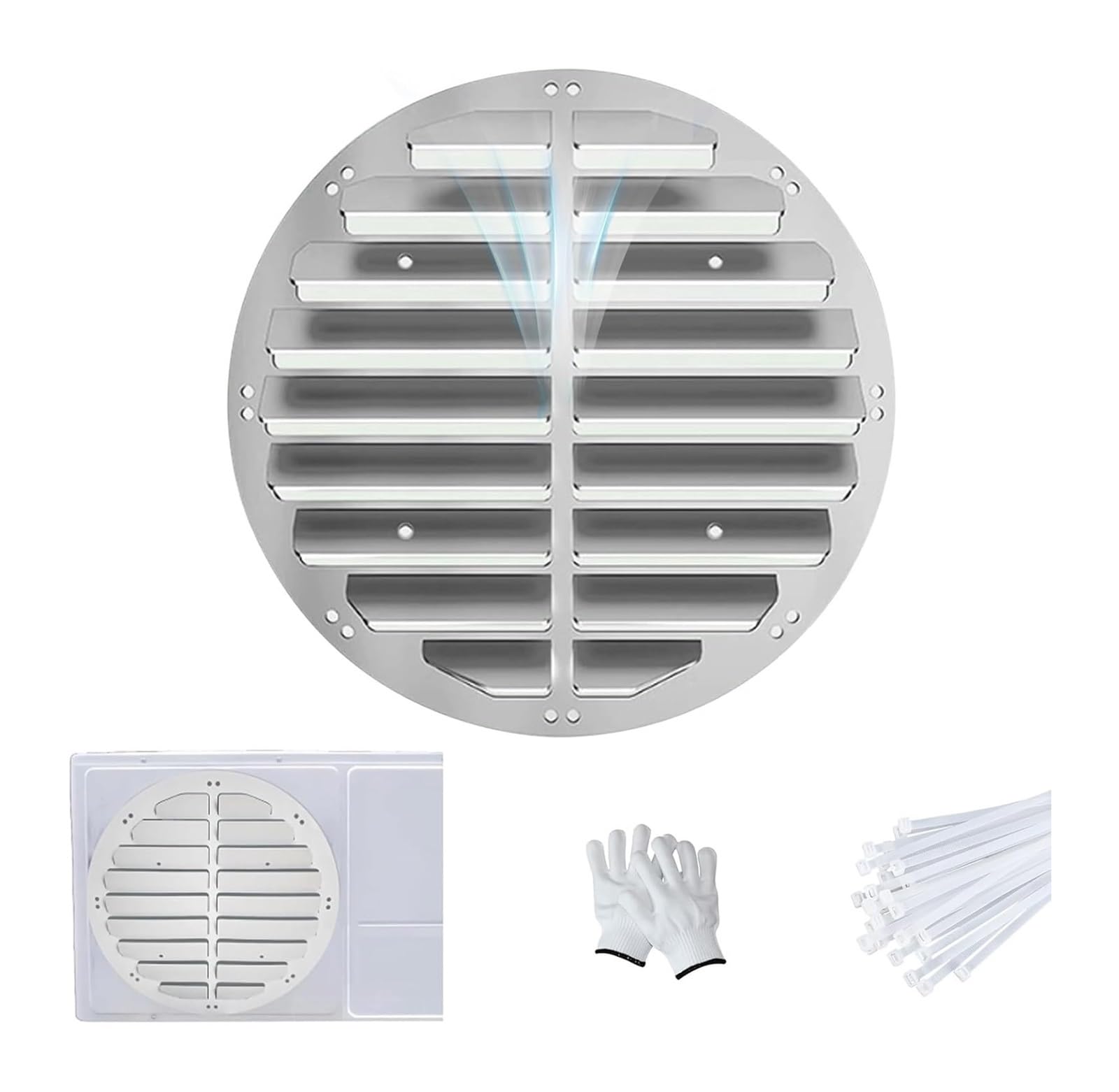 AVkgwrtb Stainless Steel Ac Vent Deflector, Stainless Steel Round Window AC Deflector,White,43-62cm,Thermal Dissipation,Adjustable(46cm/18in)