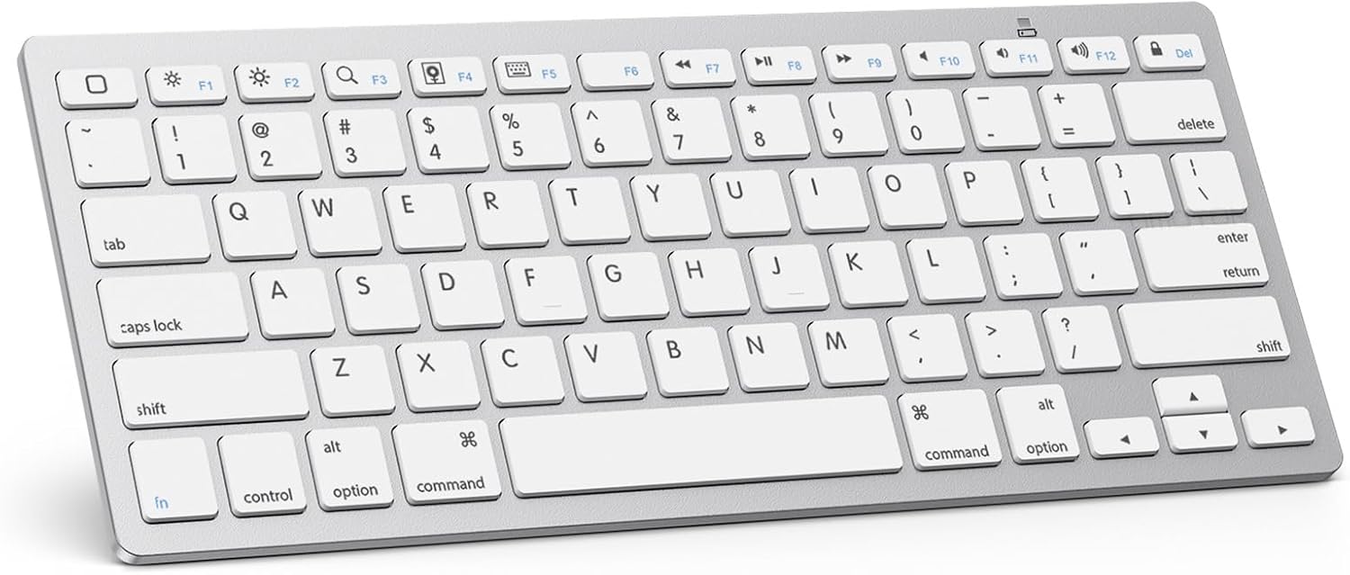 Ultra-Slim Bluetooth Keyboard for iPad,iPad Pro/Air/Mini,iPhone | Stable Wireless iOS Keyboard with 12 Multimedia Keys, Portable Size for Office, Business, Travel, School,White