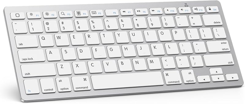 OMOTON Teclado Bluetooth ultradelgado para iPad, iPad Pro/Air/Mini, iPhone | Teclado iOS inalámbrico estable con 12 teclas multimedia, tamaño portátil para oficina, negocios, viajes, escuela,Blanco