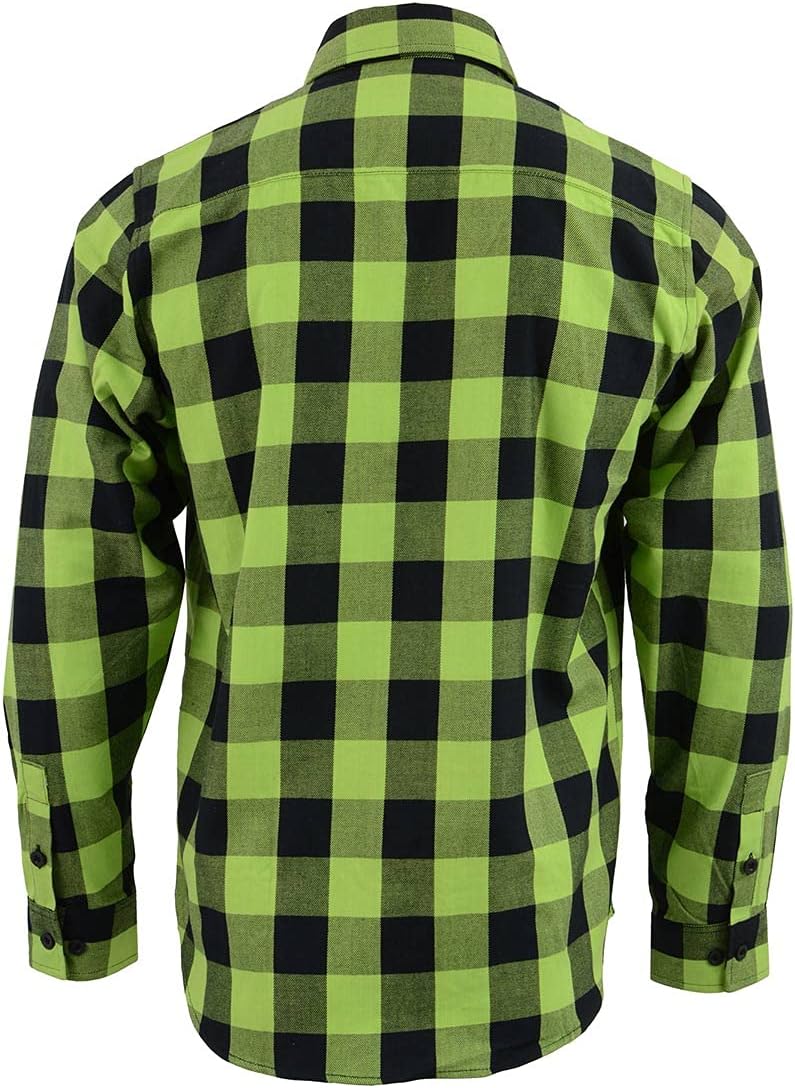 Milwaukee Leather MNG11632 Men's Flannel Plaid Black and Neon Green Long Sleeve Cotton Button Down Shirt - Image 3