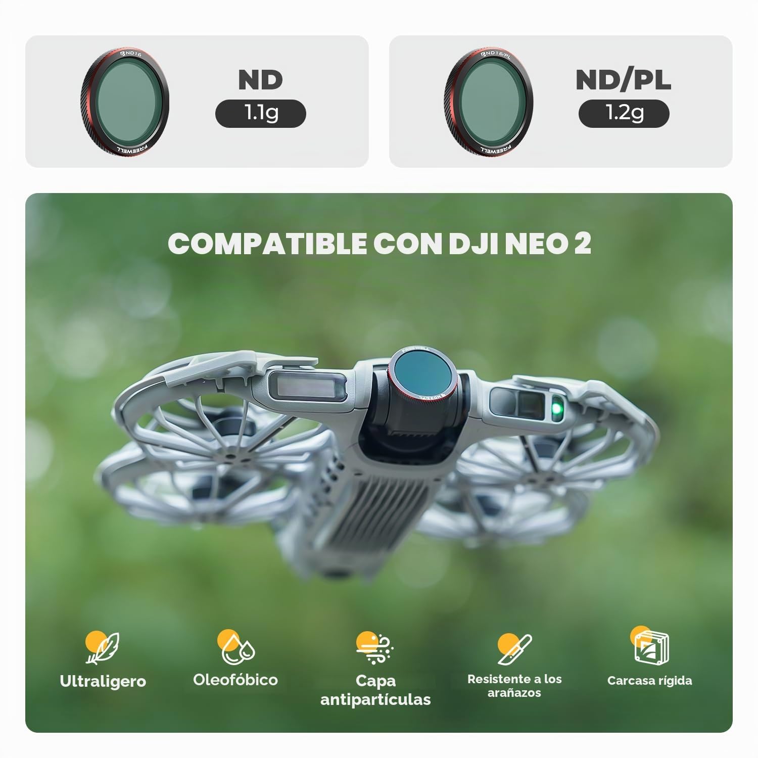Freewell Paquete de 9 filtros magnéticos para dji Neo 2: Incluye filtros ND8, ND16, ND32, ND/PL, CPL, UV y Black Glow Mist para un Control cinematográfico, reducción de Reflejos y Tomas Vibrantes