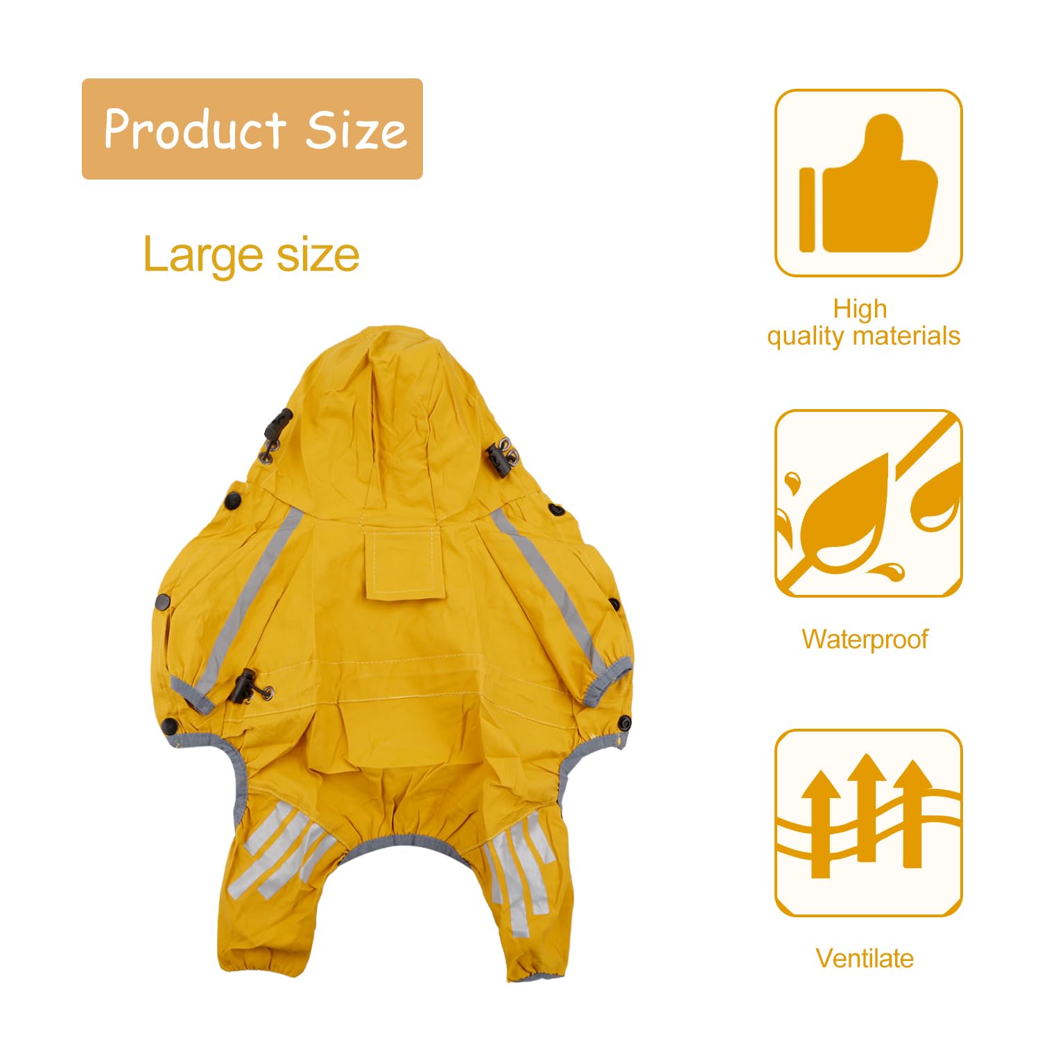 Rumyve Dog Raincoat, Adjustable Dog Rain Jacket with Reflective Strip Harness Holes, Light Waterproof Jacket, Puppy Rain Cover(L) - Image 2