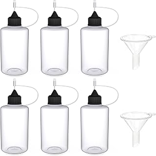 6 Pcs 2 Ounce Tip Applicator Glue Bottle with 2 Pcs Mini Funnels for Glue, Liquid, Alcohol Ink, Acrylic Painting