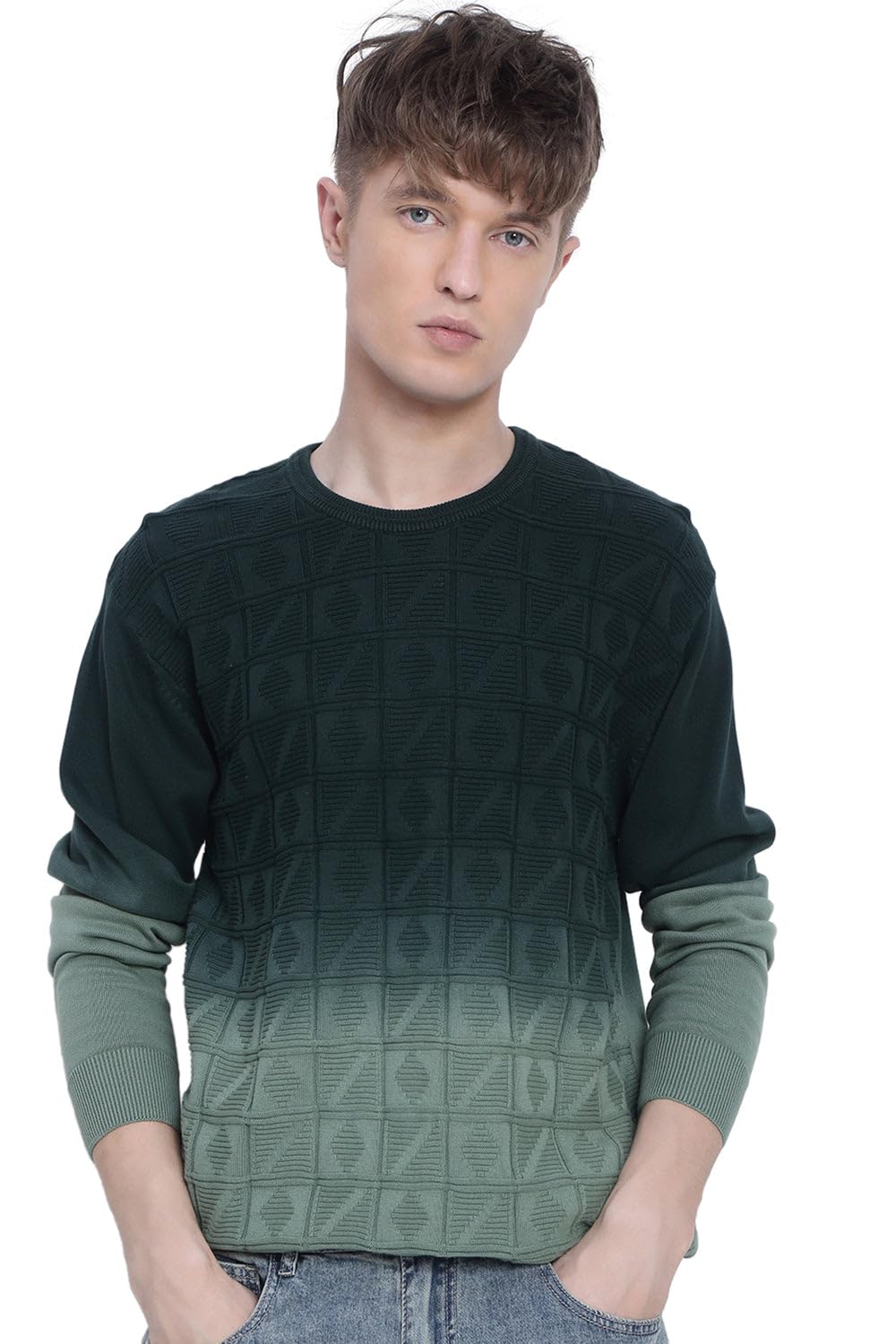 showoffff Men's Green Ombre Textured Sweater-PR-SH-1011_Green-picture-25