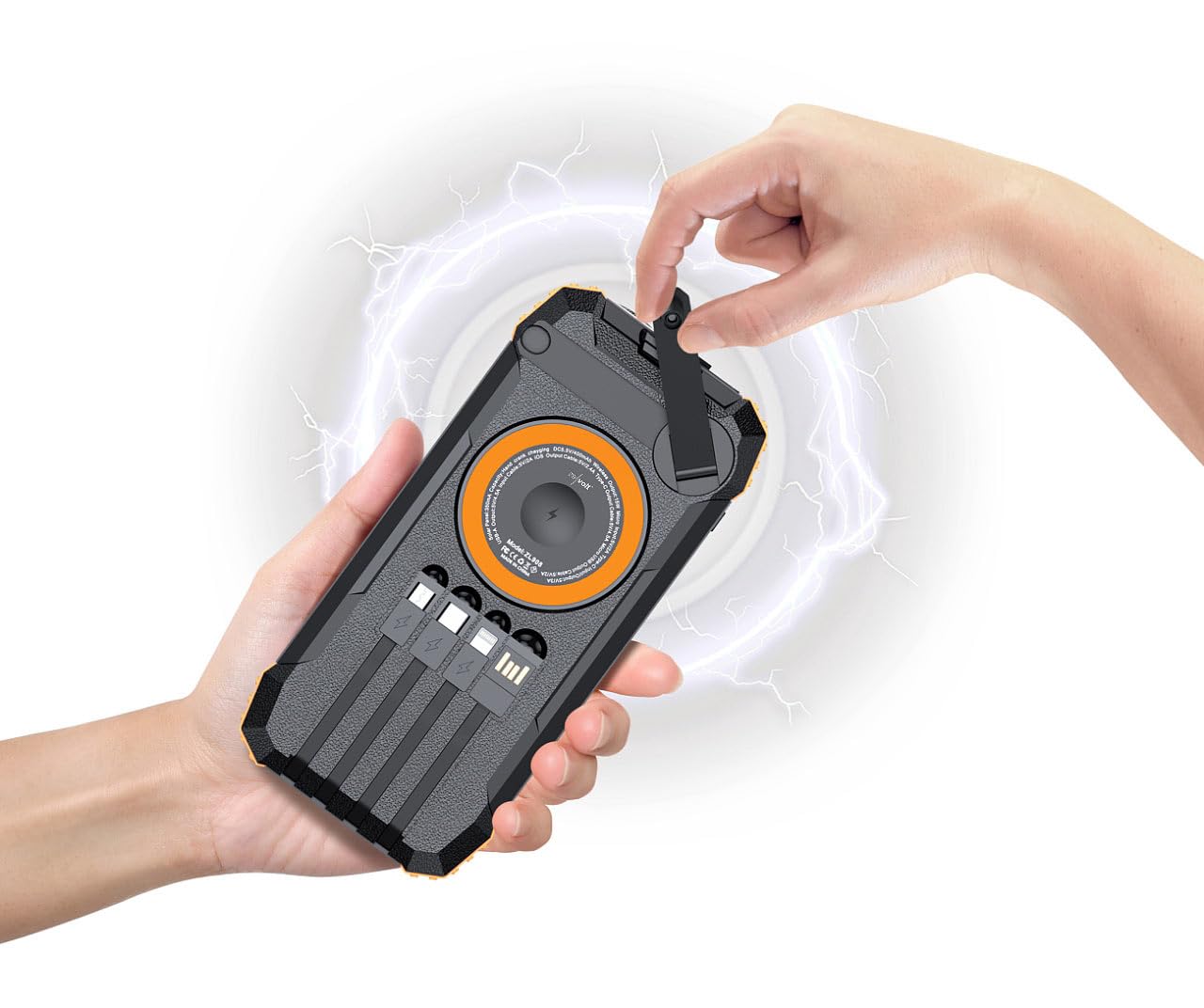 revolt Dynamo-Powerbank: Kurbel-Solar-Powerbank, 20.000 mAh, USB-C PD 20 W, Qi-kompatibel, LED (Kurbel-Dynamo & Solar, mit Lithium Polymer Akku, Steckdose)