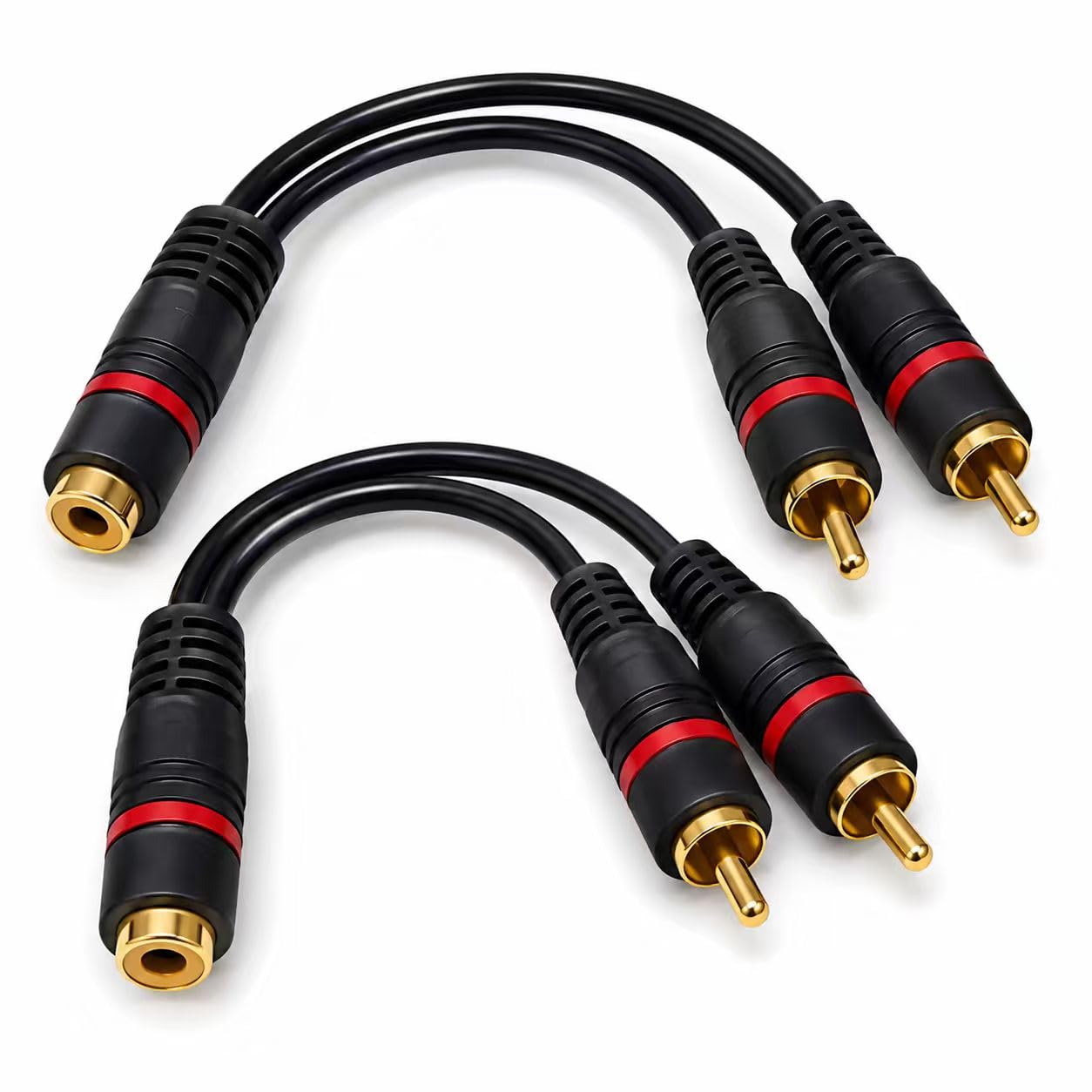 Lot de 2 répartiteurs RCA 1 mâle vers 2 femelles, câble adaptateur audio vidéo en Y, bleu foncé, 0,2 m (1 femelle vers 2 mâles)