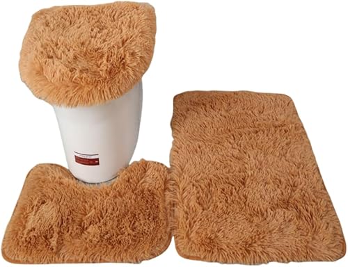 Miniatura 2 de Juego de alfombras de baño de 3 piezas, tapete de inodoro en forma de U + alfombras antideslizantes + alfombrilla de cubierta de tapa de inodoro,