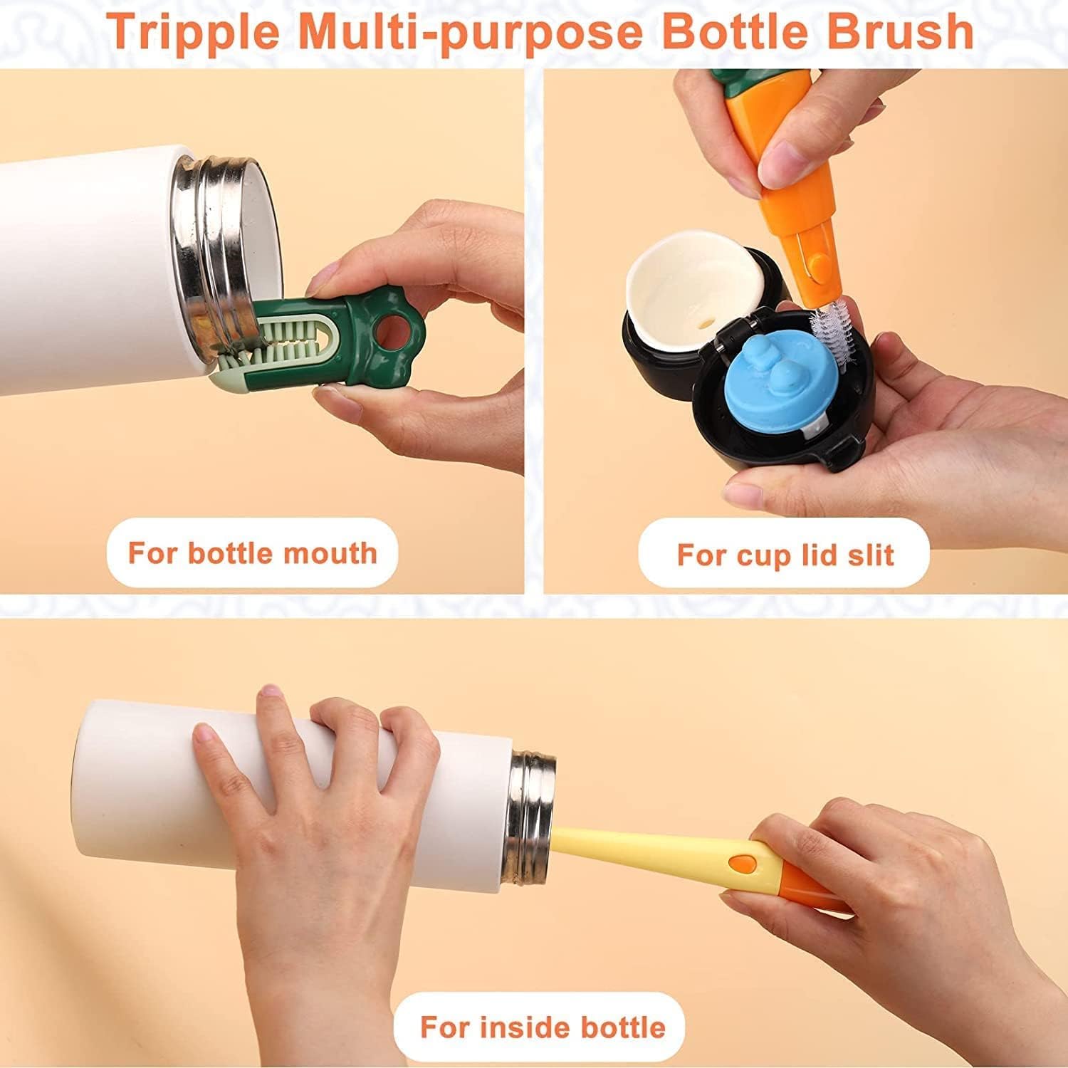 PREZONE Baby Bottle Brush Cleaner,Multifunctional Cleaning Brush 3 in 1 Replaceable Sponge Bottle Brush,and Silicone Bottle Cup Cover Cleaning Brush 2