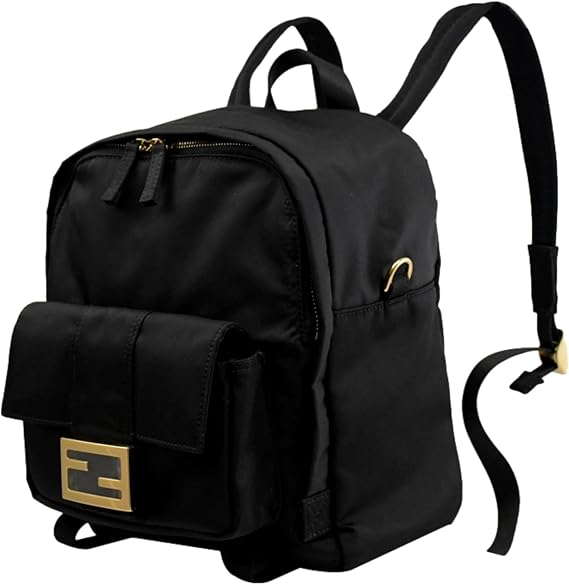 FENDI Baguette Logo Backpack, Black Nylon, Backpack for Women 8BZ048