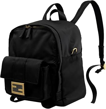 FENDI Baguette Logo Backpack, Black Nylon, Backpack for Women 8BZ048