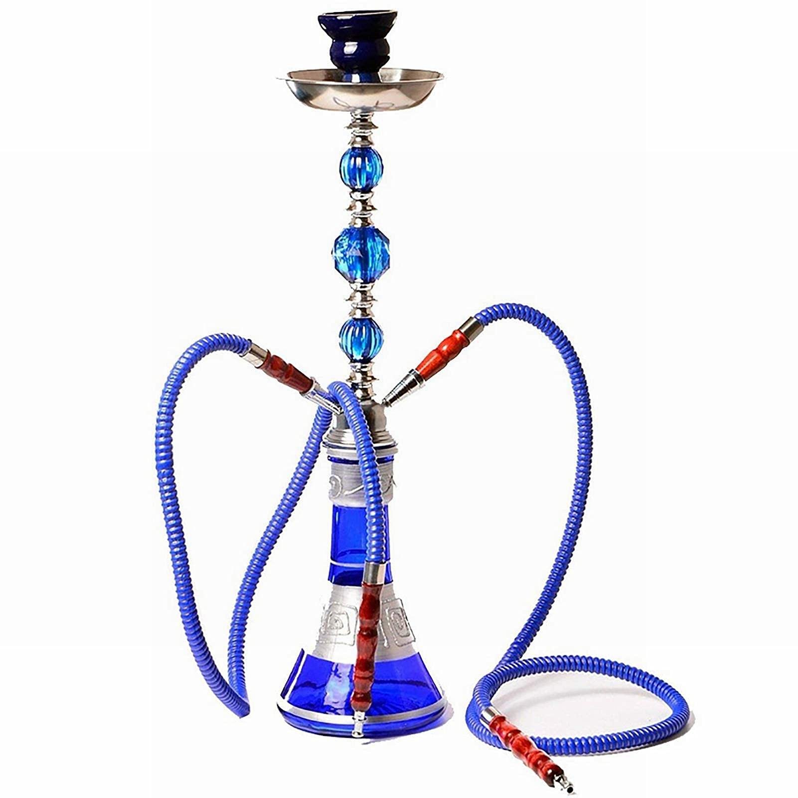 Shisha Set De 21 Pulgadas Doble Hose Hose Hookah Conjunto Con 2 Mangueras De Silicona Y Accesorios De Shisha Lavables Para Fumar Saludable blue