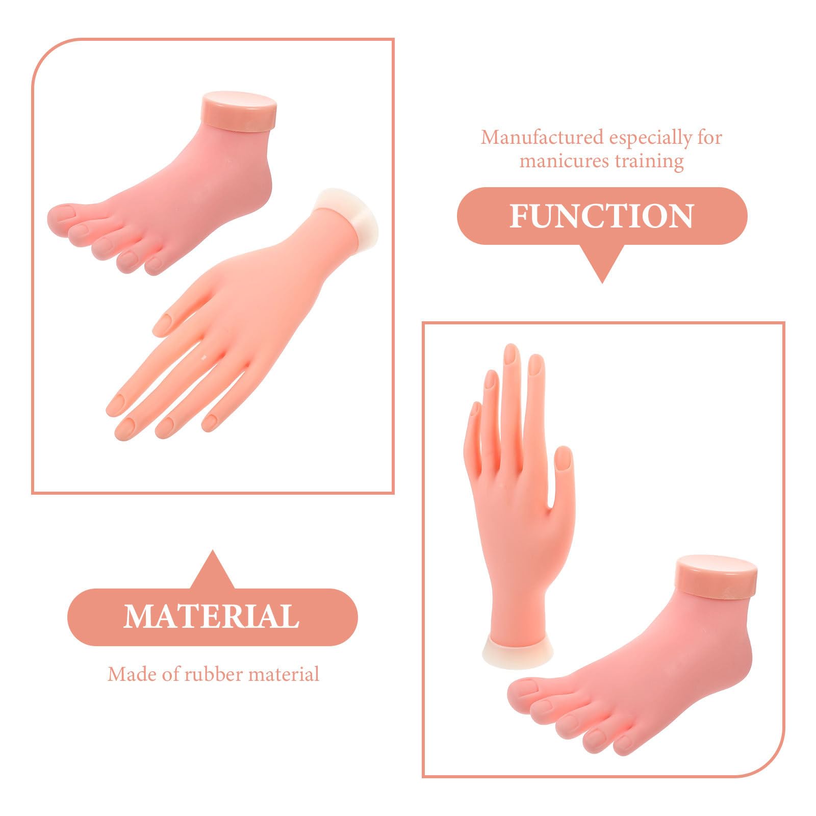 Zerodeko Mano Izquierda Falsa y Modelo Pie para Práctica de Uñas, 2 Piezas Flexibles Articuladas de Silicona, Herramienta Entrenamiento Manicura Profesional para Color Aleatorio