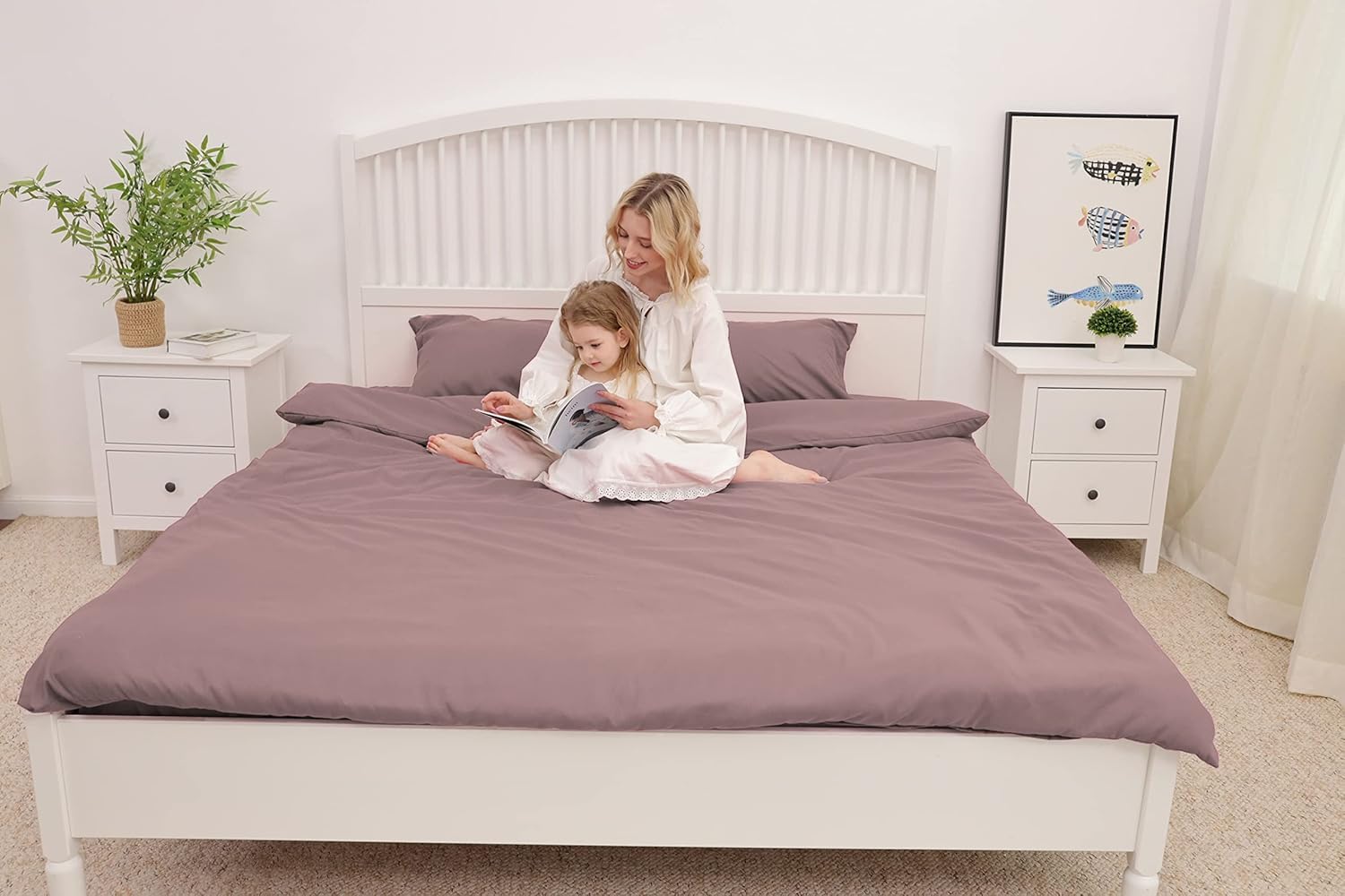 WAVVE - Set di biancheria da letto 155 x 220 3 pezzi Beige - 1 copripiumino 155 x 220 cm con 2 federe 80 x 80 cm, set di biancheria da letto in