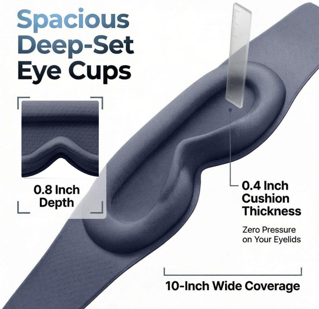 100% Blackout Weighted Sleep Mask: 3D Contoured Eye Mask with Full Coverage for Lash Extension - Soft Memory Foam,Adjustable Size - Eye Cover for Airplane Travel Essential,Meditation Blindfold image 5