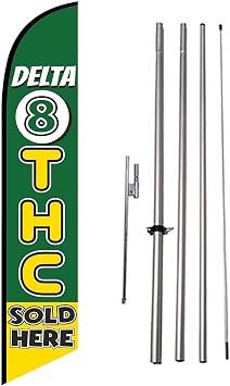 Delta-8 THC Sold Here Advertising Feather Banner Swooper Flag Sign with 15 foot Flag Pole Kit and Ground Stake