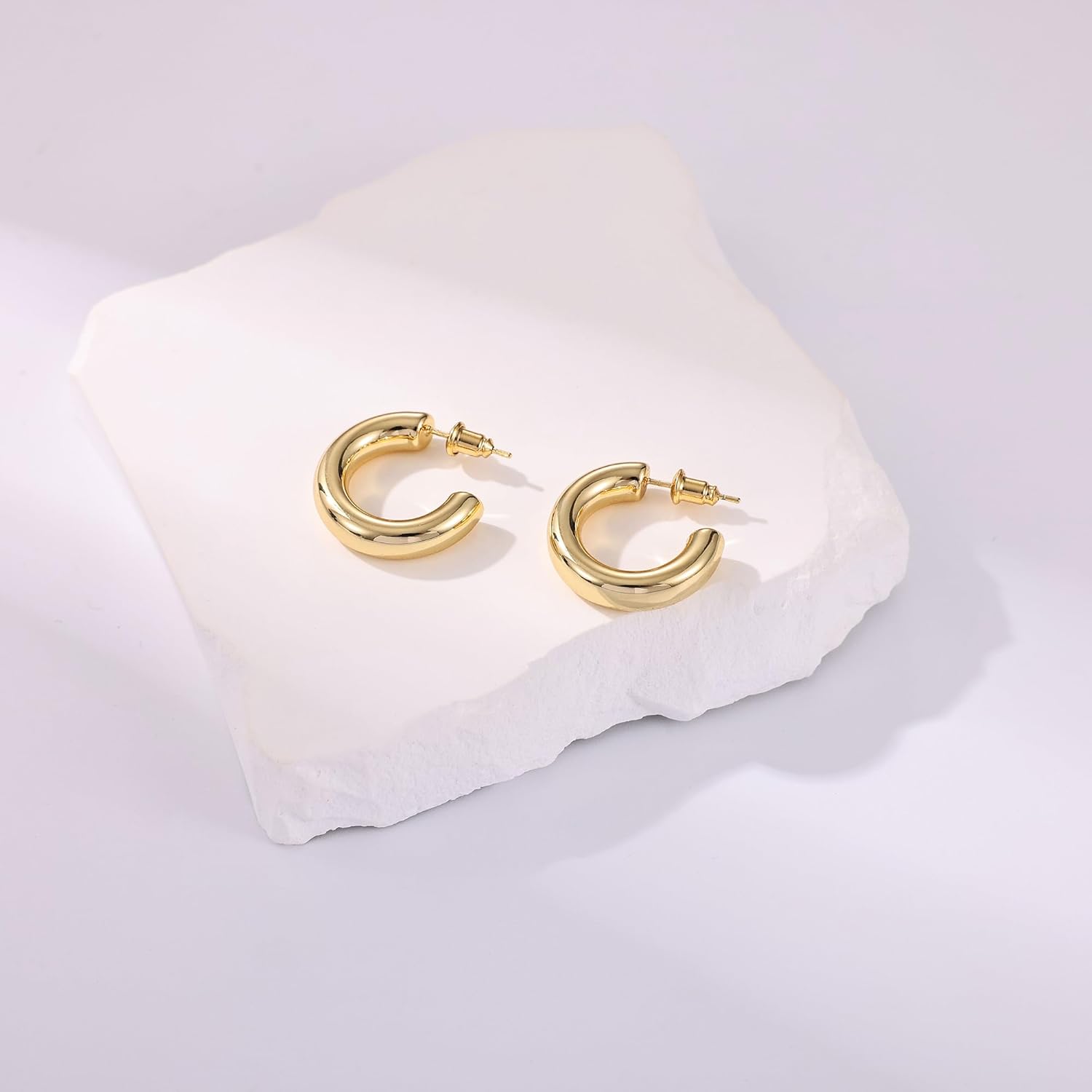 Gacimy Chunky Hoop Earrings for Women 14K Gold Plated, 925 Sterling Silver Post Hoops for Women - Image 7