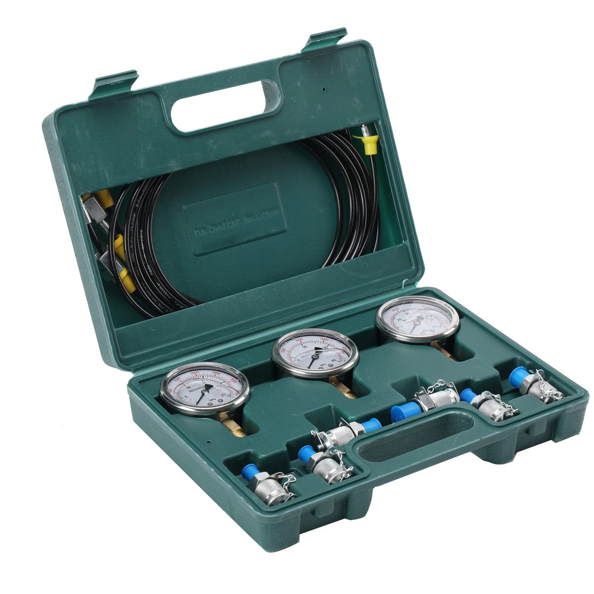 Kit de manómetro hidráulico, comprobador de presión, 250-600 Bar, Acero Inoxidable, con acoplamientos y Manguera de Prueba para excavadoras y maquinaria de construcción.