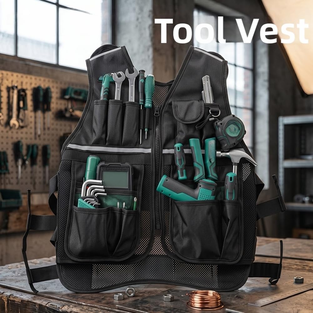 Gilet à outils réfléchissant avec poches en maille réglable pour