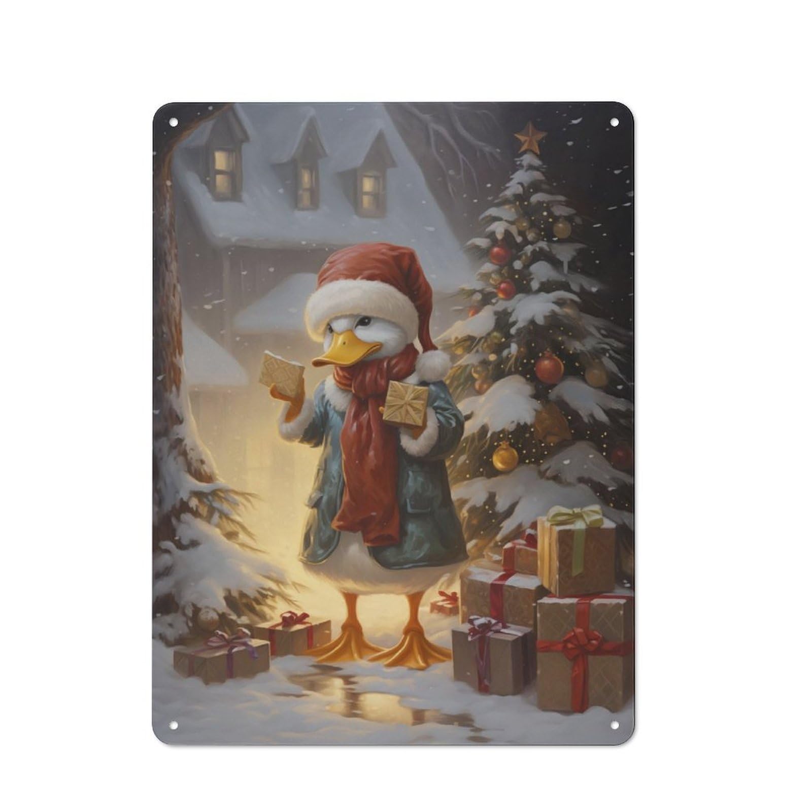 Junmoney Xmas Duck Metal Plaque 40X30cm With For Pub Or Café, Rustic Decor, For Garage, Workshop And Man Cave Decoration