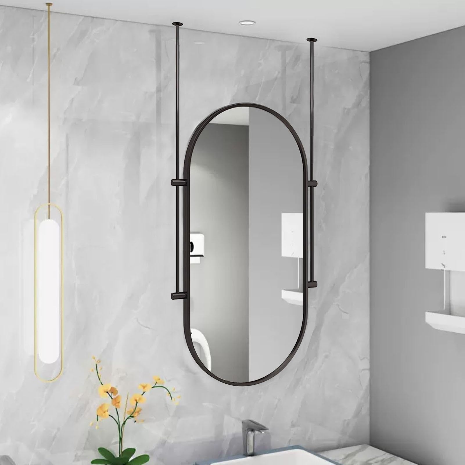 SBCGFY Large Oval Mirror WallMounted Bathroom & Vanity Mirror Decorative Hanging Metal Frame MirrorGold/Black(Negro 40cmx60cm)