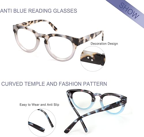 Miniatura 5 de Lentes de lectura con bloqueo de luz azul, anteojos redondos para mujer, alto aumento de potencia, retro, para mujeres