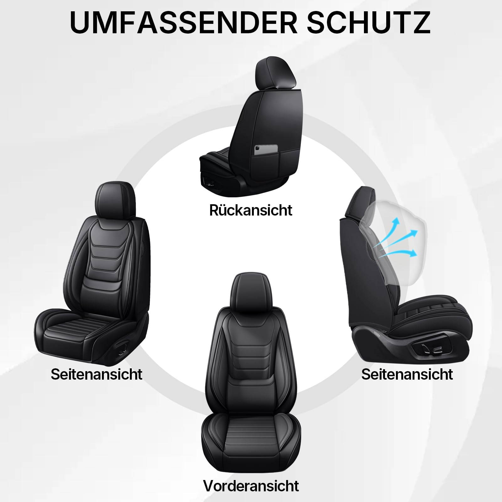 für SEAT Arona Autositzbezüge, 5 Sitze, Schwarz | Wasserfeste Leder-Autositzbezüge, Rutschfeste Kratzfeste Sitzbezüge, Einfach zu Montieren, Airbag-Kompatibel, Komplettset