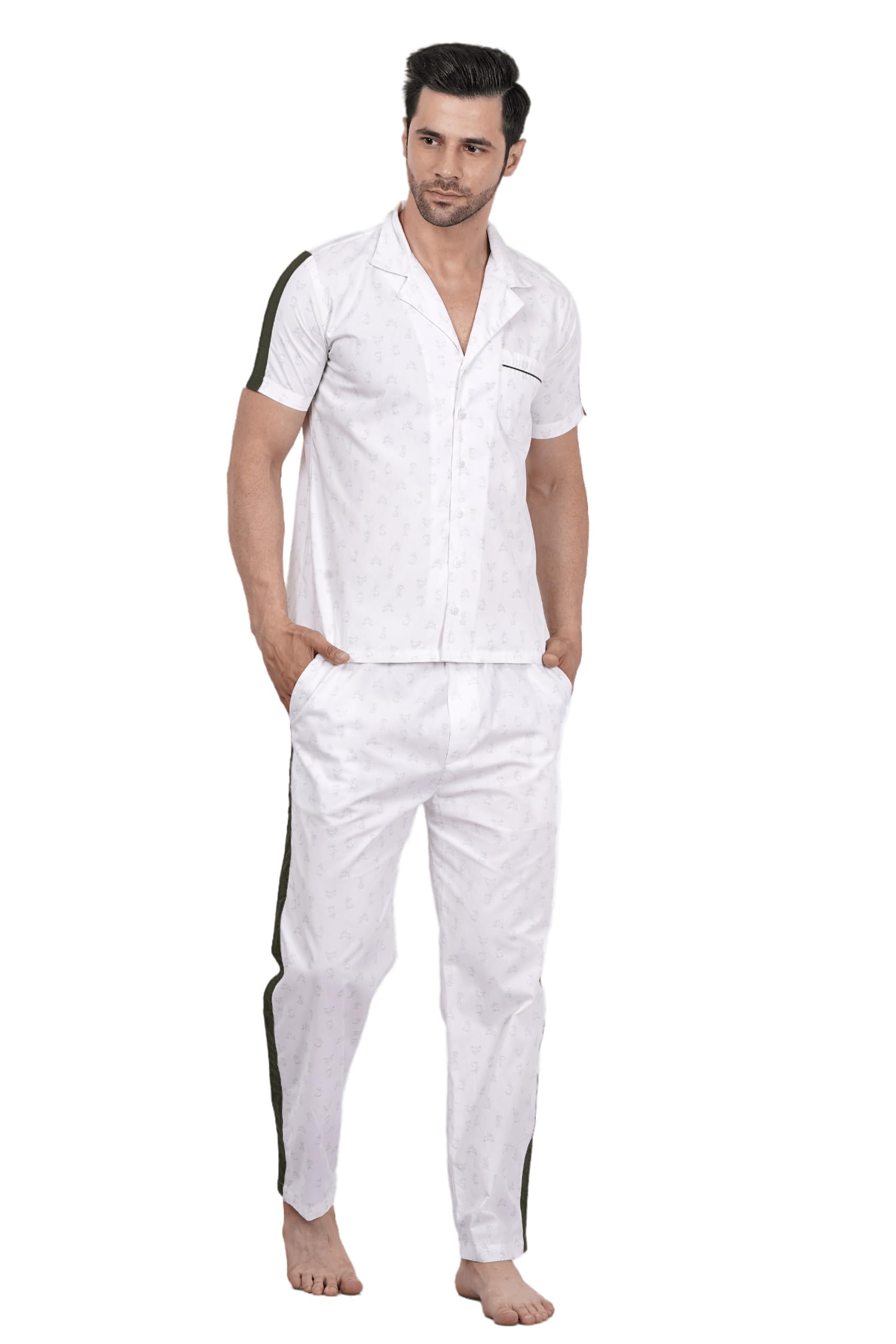 clothink india Men's Night-Suit/Night-wear, Cotton Fabric (Brown and White, Graphic Printed Style)-picture-23