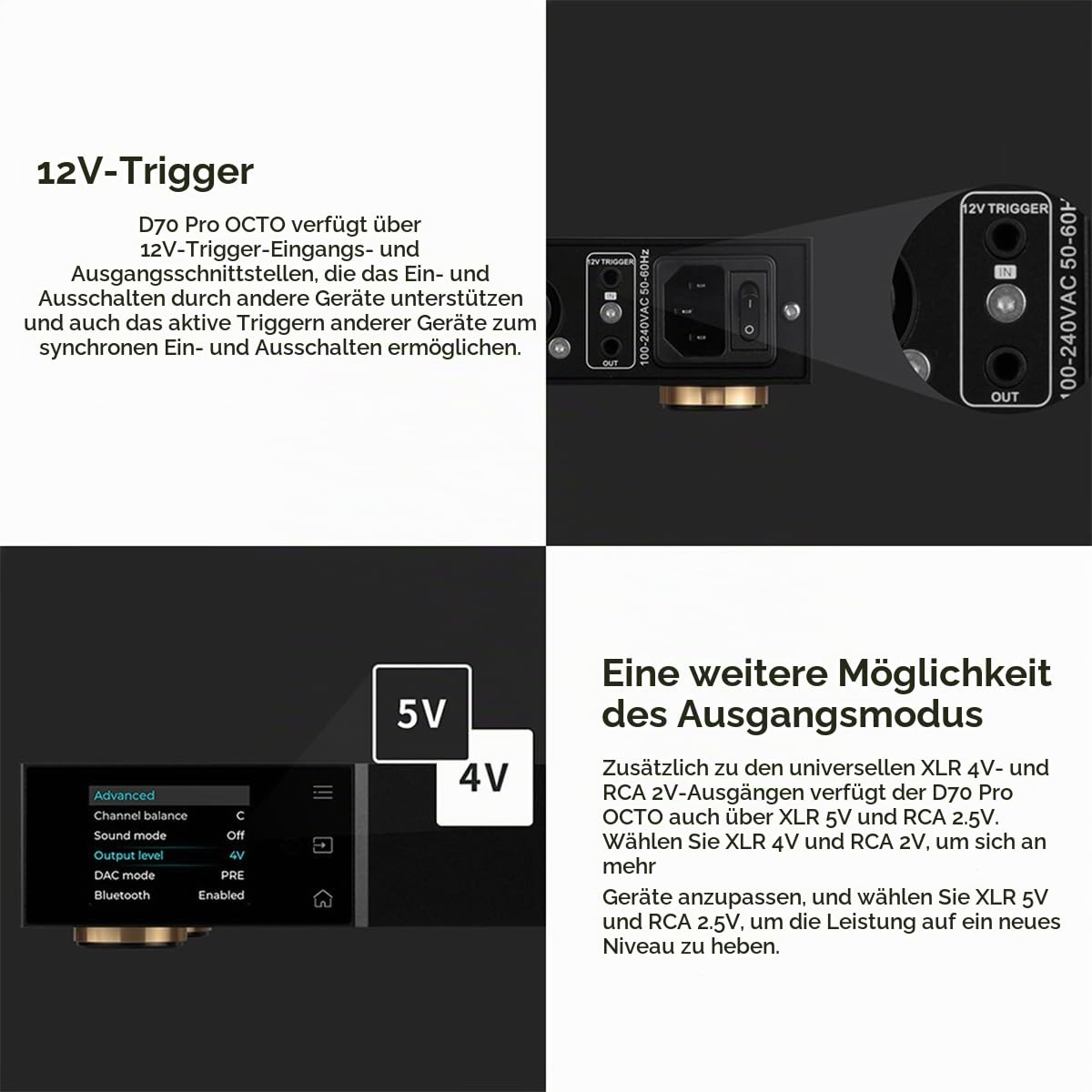 Topping D70 Pro OCTO DAC – Bluetooth 5.1 LDAC, 8x CS43198 USB PCM 32bit/768kHz DSD512 Decoder, Opt Coax Digital-Analog-Wandler, Vollbalancierter Audio-Vorverstärker DAC mit Fernbedienung, Schwarz