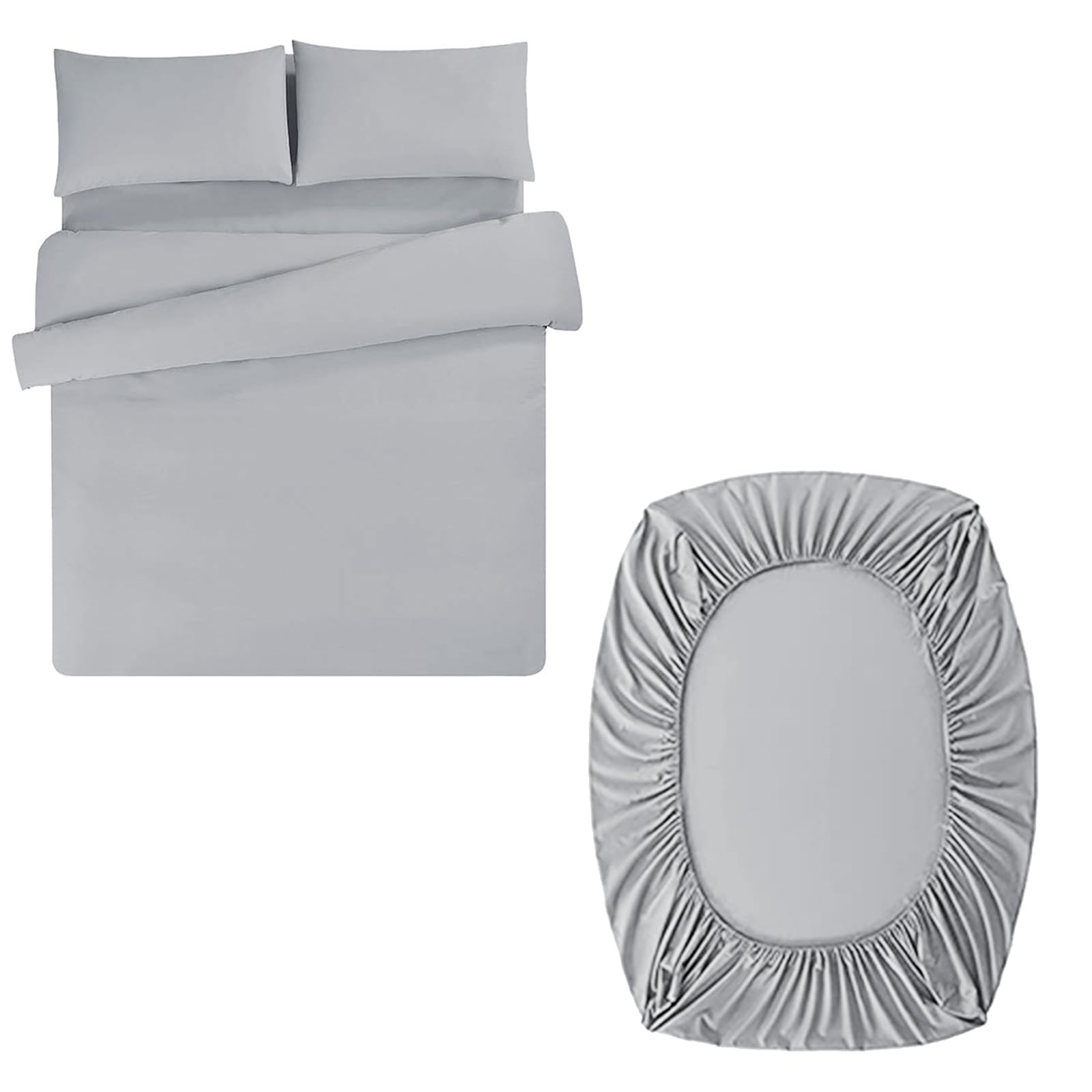 Aisbo Grey Light King Duvet Set With Sheet - Light Grey 4 Pieces Microfiber Bedding Set For Kingsize Bed, Includes Duvet Cover, Fitted Sheet And Pillowcases