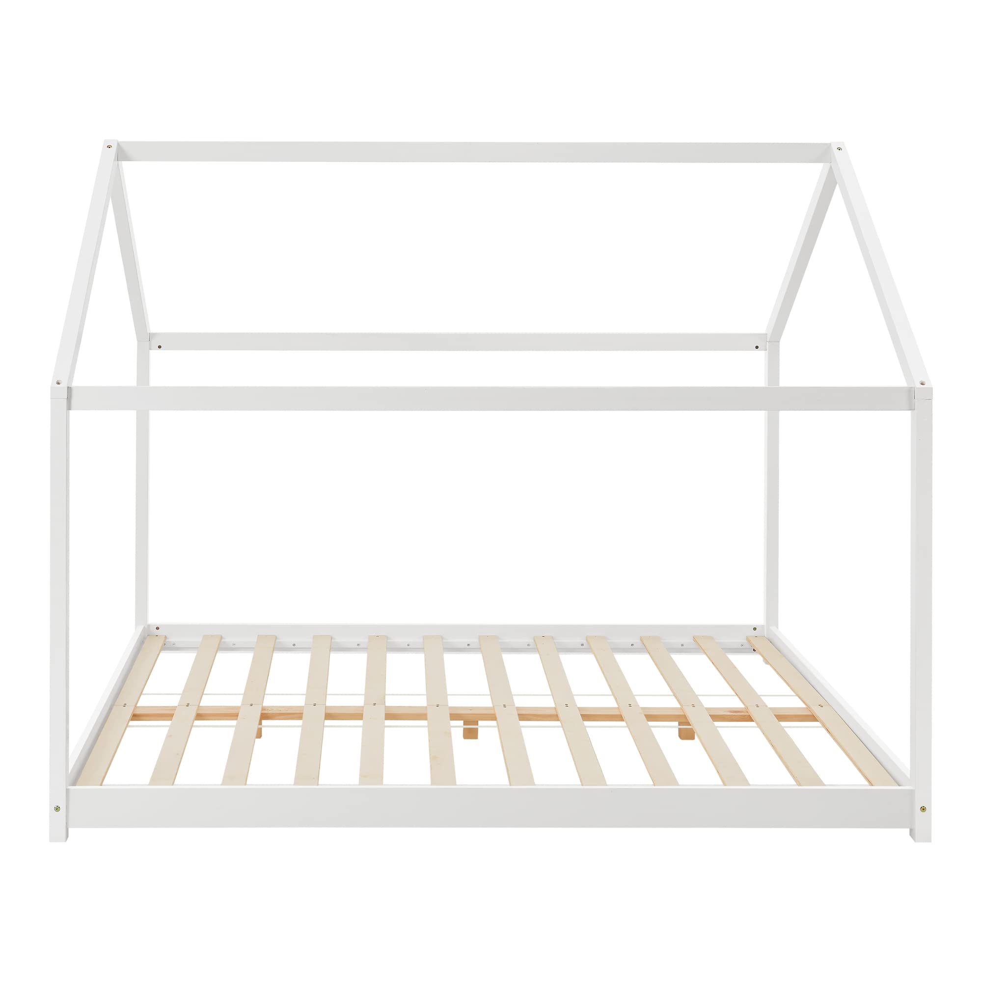 [en.casa] Kinderbett Cerro Hausbett Jugendbett Bettenhaus mit Lattenrost Montessori Bett aus massiver Kiefer Bettgestell 160x200cm Weiß