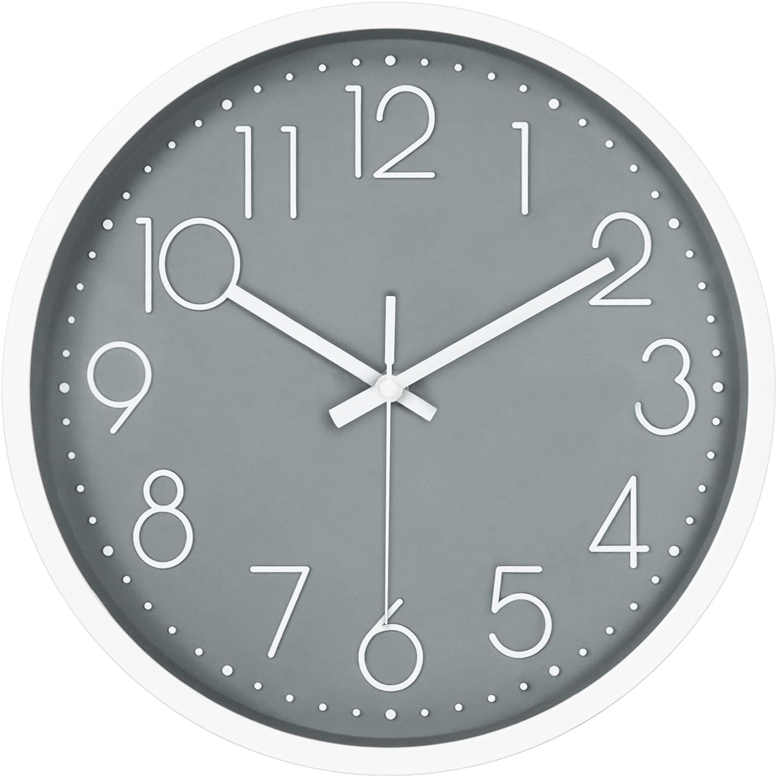 JUSTUP 12in Non-Ticking Wall Clock, Silent Battery Operated Wall Clock with ABS Frame HD Glass Cover for Kids Living Room Bedroom Kitchen School Office Decor (Gray)