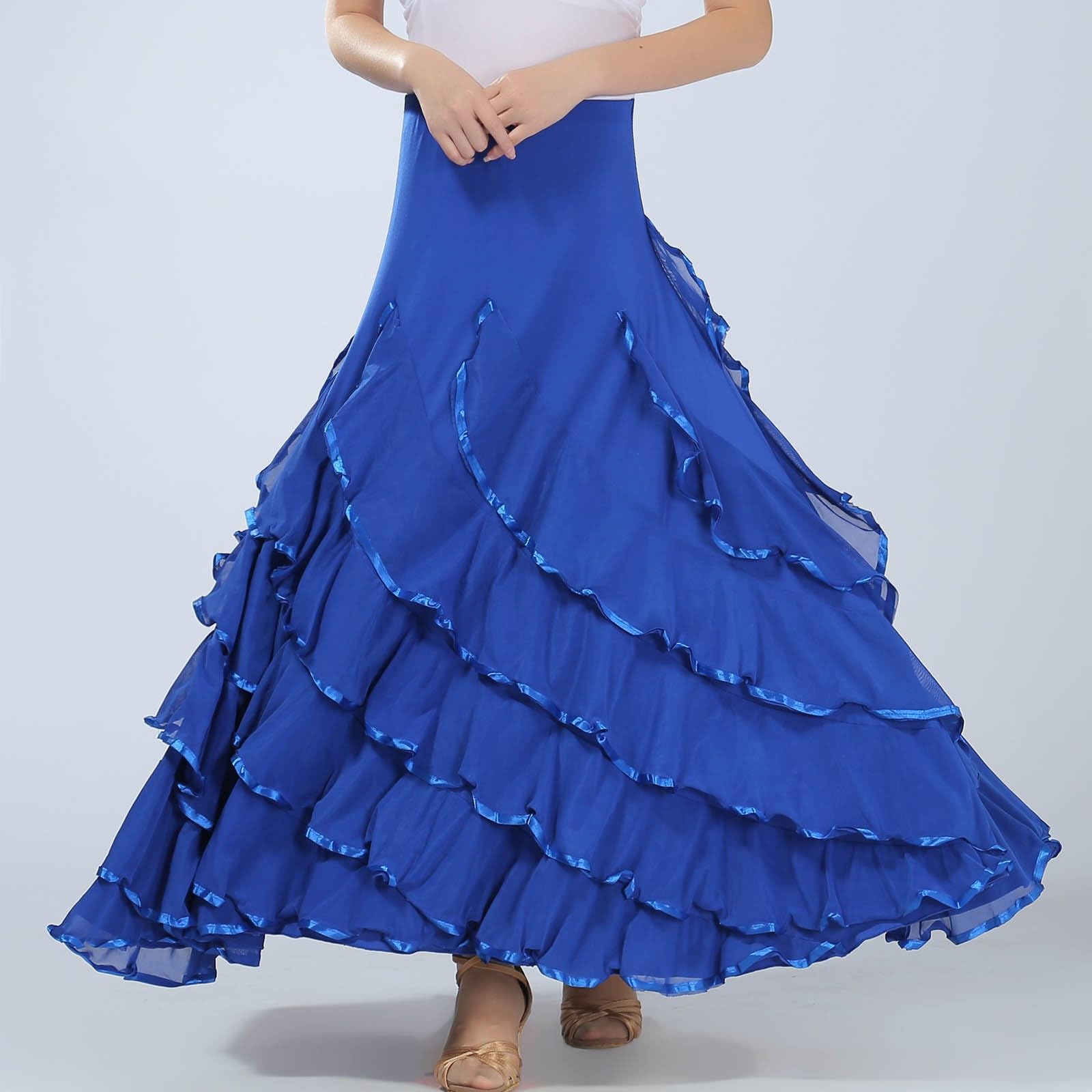 Falda Larga Mujer Verano, Faldas Mujer Verano Midi, Faldas Baile Tradicional EspañOla con Capas Y Elegante Vuelo Actuaciones Falda Vaquera Skirt Minifalda