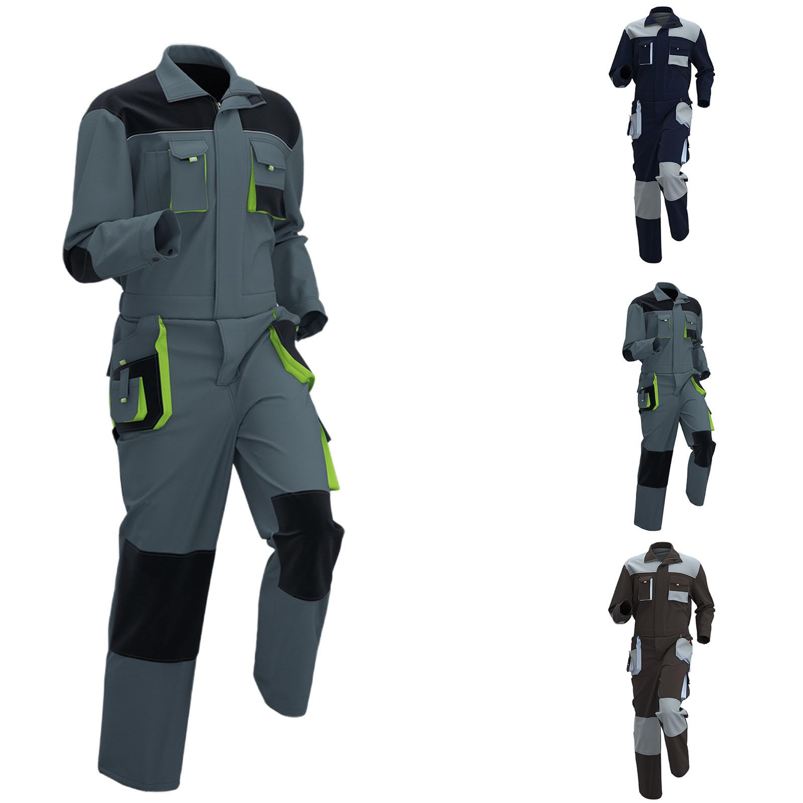 Tuta da lavoro da uomo, oversize, con chiusura lampo, in cotone, a maniche lunghe, patchwork, traspirante, ripstop, abbigliamento da lavoro estivo