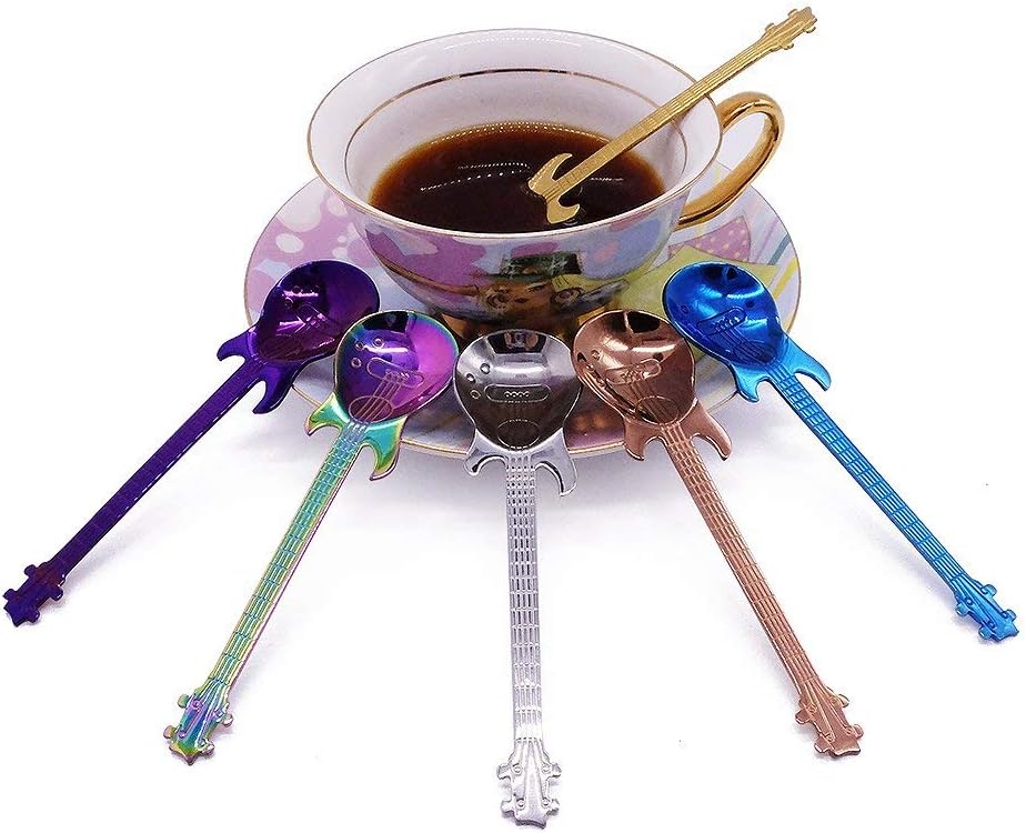COMIART Guitar Spoons, 4-Piece 18/10 Stainless Steel Coffee Teaspoons, Cute Musical Design Stirring Spoons for Espresso, Dessert, Tea, Unique Gift for Music Lovers, Silver, 4.7 Inch