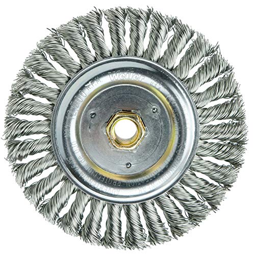 Image of Weiler 79814 6 inch Dually Filler Pass Weld Cleaning Brush, .023 inch Stainless Fill, 5 /8 inch-11UNC Double-Hex Nut, Made in the USA (Pack of 5)