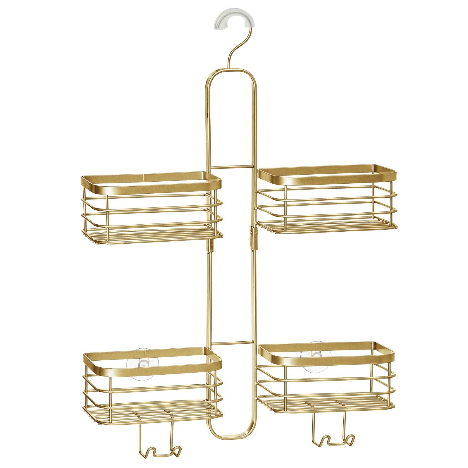 mDesign Organizador de ducha colgante de acero metálico, organizador de 4 cestas para baño; sostiene cabezal de ducha de mano, manguera, champú, acondicionador, crema de afeitar, jabón, lufa
