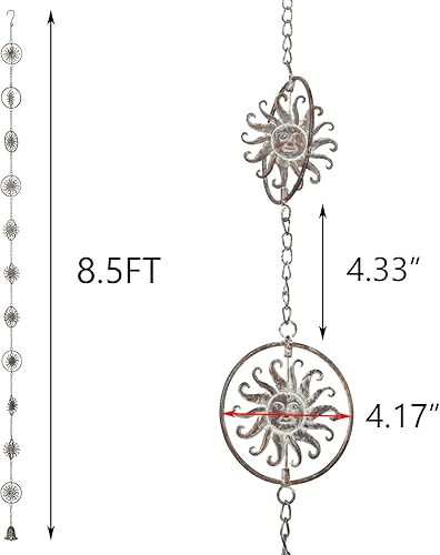 Miniatura 2 de Cadenas de lluvia con cara de sol, 2.6 m de longitud, cadenas de canalones de lluvia, reemplazo funcional y decorativo para bajantes de canalones,