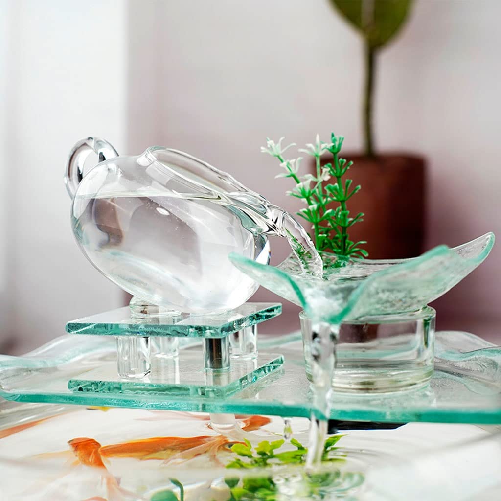 Réservoir Poissons D'aquarium Poisson Rouge Bol Aquarium Poisson Eau Qui coule Ornement Verre Mini Bureau Maison Salon Aquarium Kits de démarrage | B