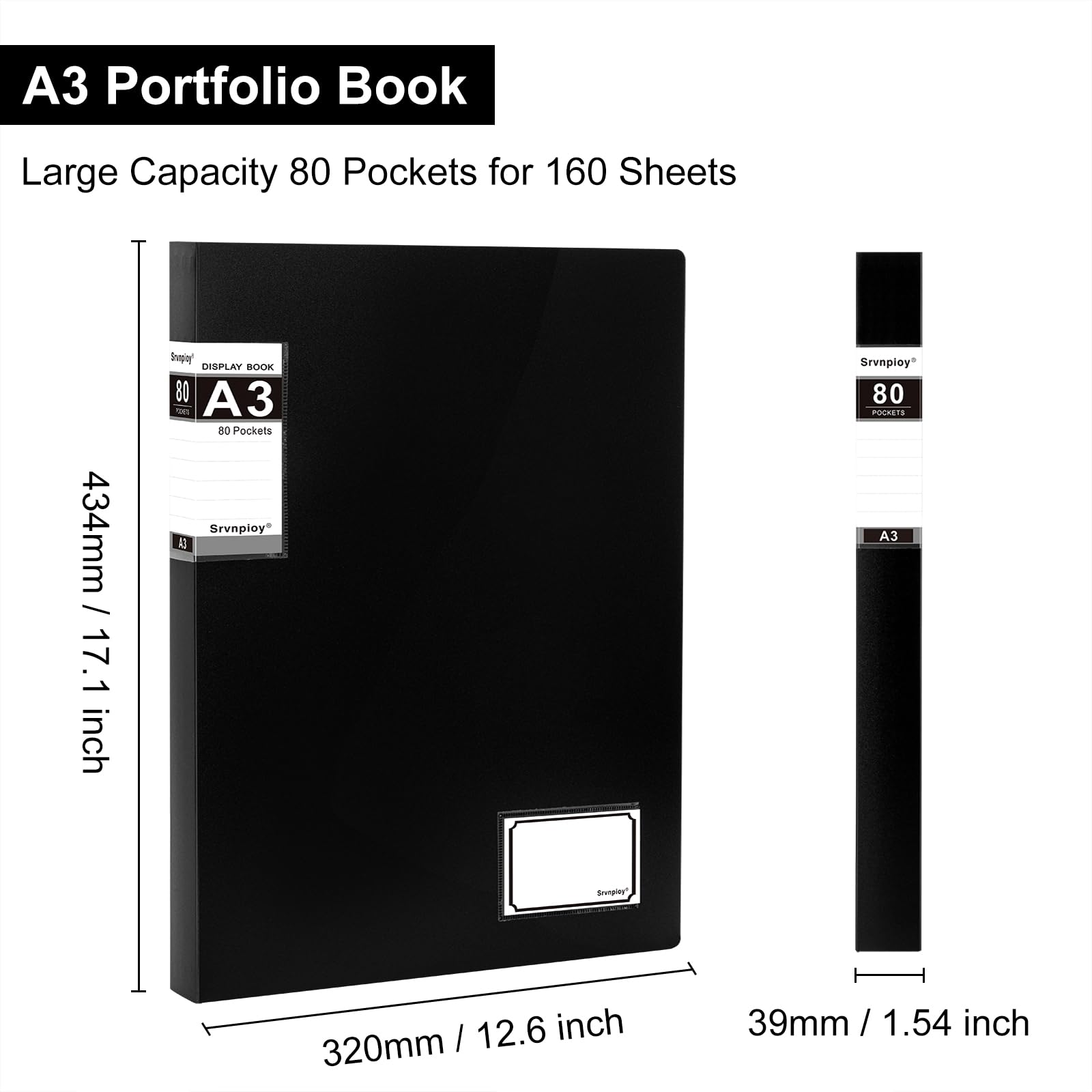 Srvnpioy 2 Pack A3 Display Book with 80 Pockets (160 Sheets Capacity), A3 Portfolio Presentation Book for Artwork Drawing - Image 2