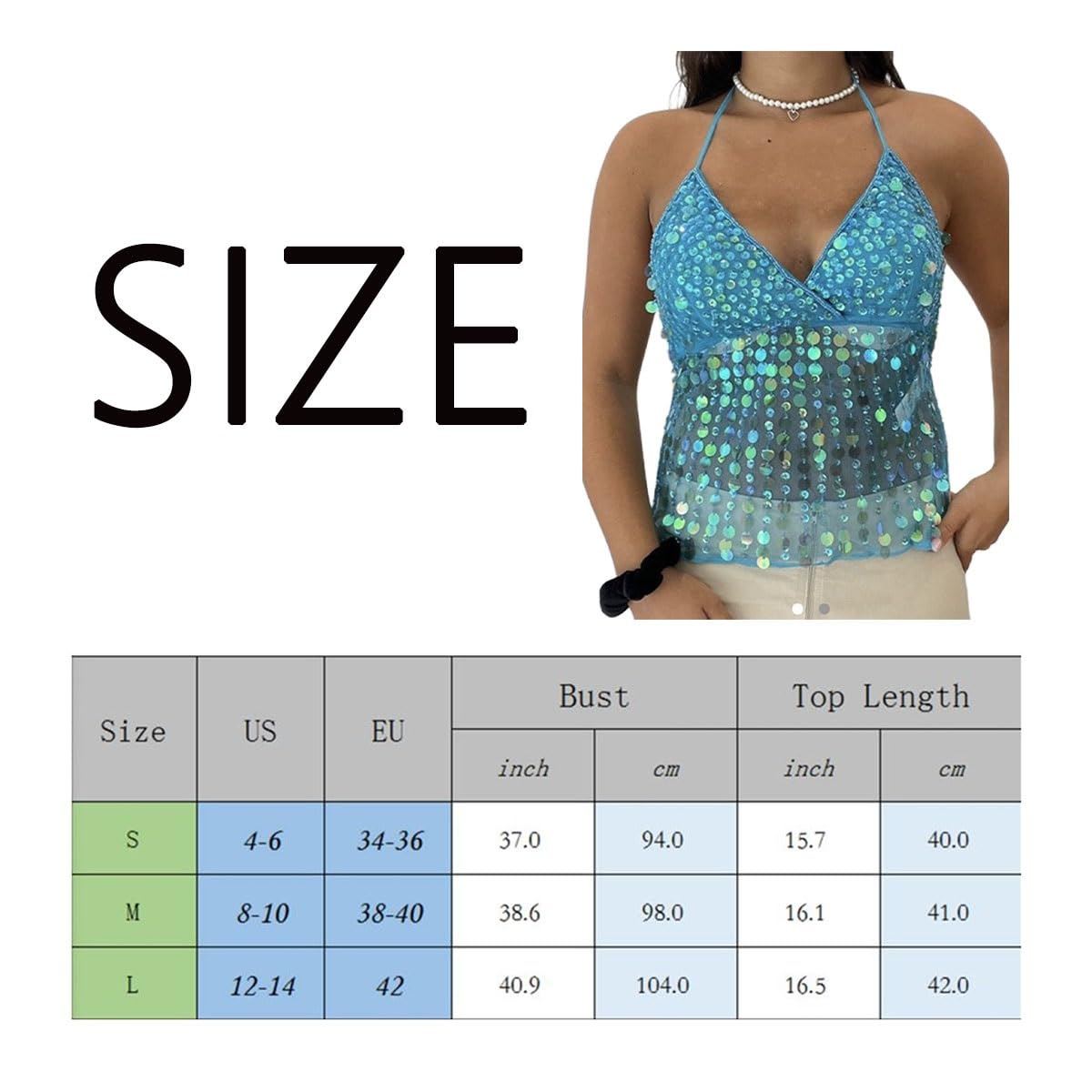 Mujeres Lentejuelas Cuello Halter Correa Espagueti Sin Espalda Atar Sin Mangas Brillante Crop Cami Top for Fiesta Club Uso Diario