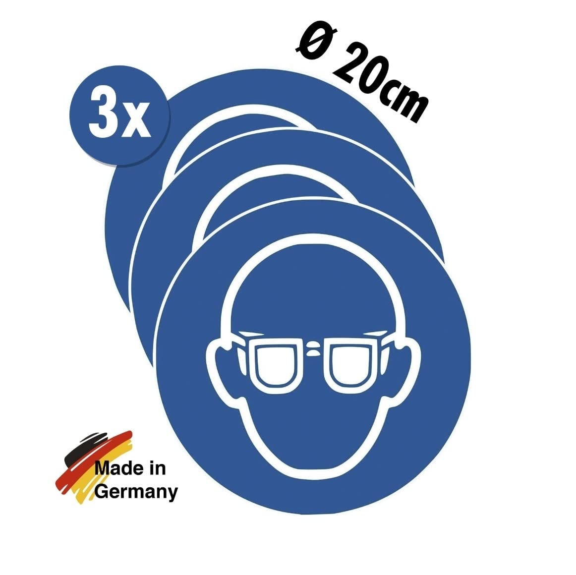 Sicherheitsaufkleber „Augenschutz Benutzen“ – Nach ISO 7010, Blau, 30 Cm, Wetterfest & Selbstklebend