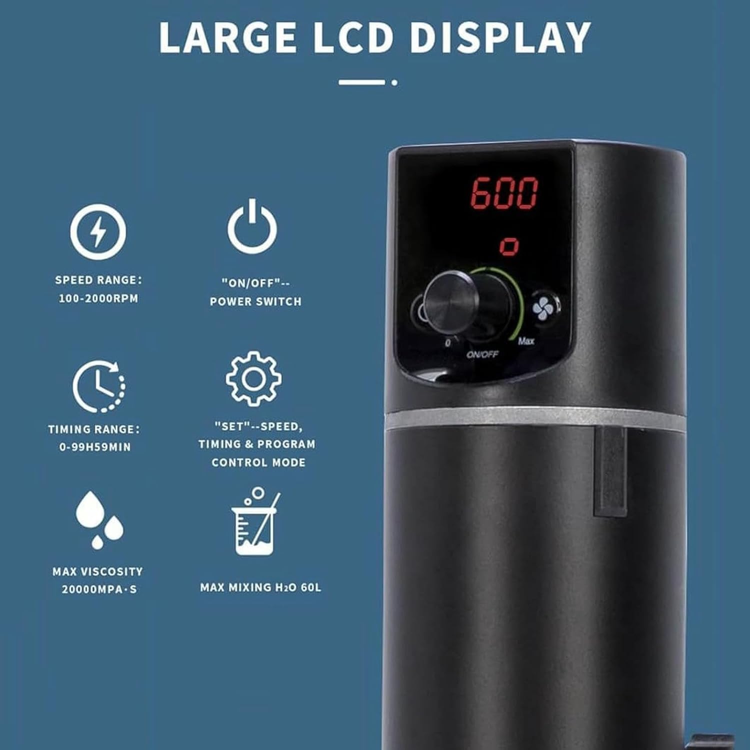 Lab Digital Overhead Stirrer, 20/40/60L LCD Digital Display Constant Speed Electric Mixer, Rotating Speed 100-2000rpm, for Solid-Liquid Mixing Experiments