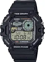 Relógio digital Illuminator Tide Graph Moon Phase 10-Year Battery WS-1700H-1AV, Preto