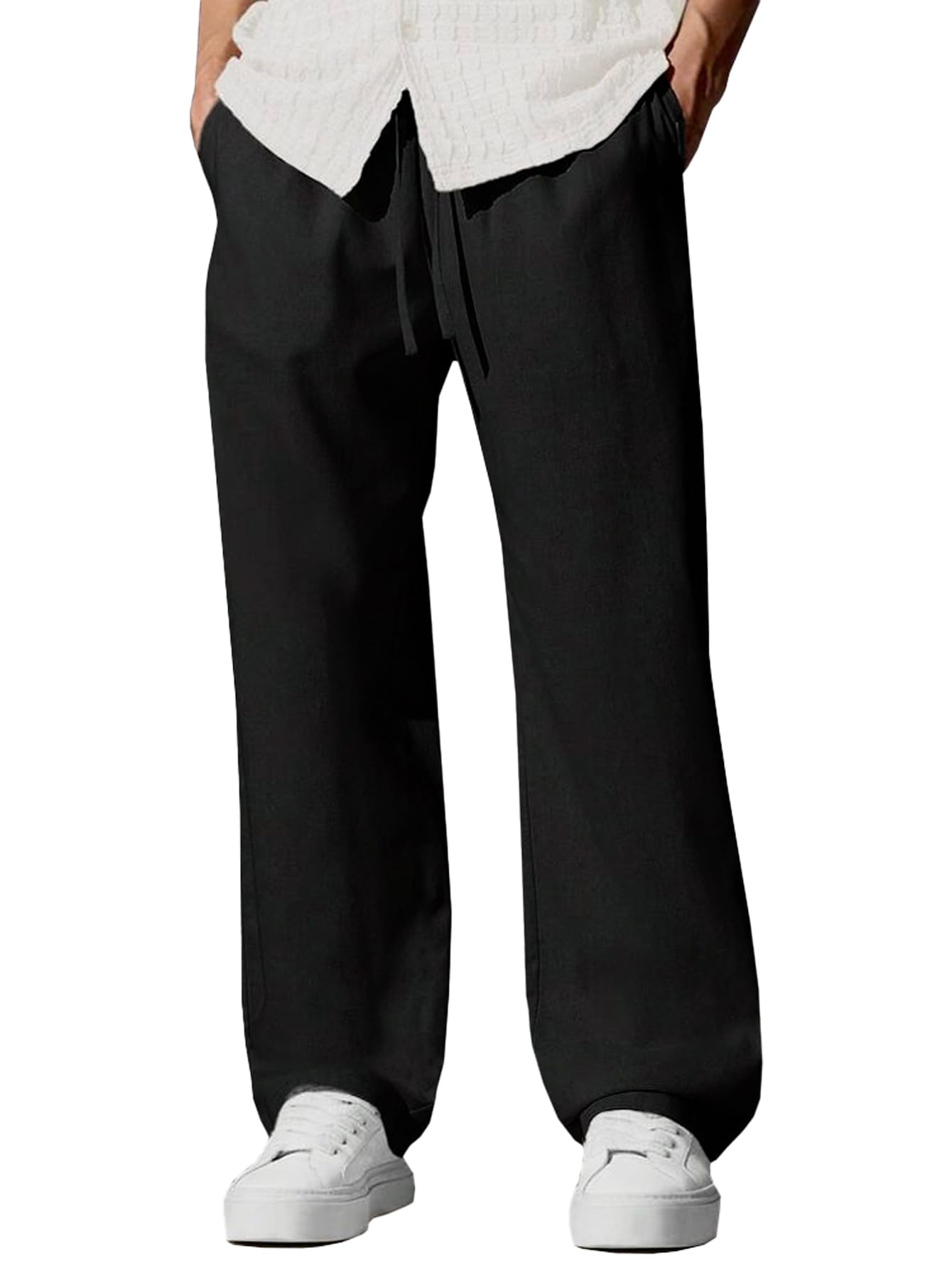 gradual Mens Casual Linen Pants Elastic Waist Pants Drawstring Summer Beach Yoga Linen Trouser | Loose Fit Track Pants (Pyjama)-picture-22